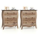 2 Pcs 30" Farmhouse Chest Of Drawers With 3 Folding Fabric Drawers Anti-tipping Kit Brown