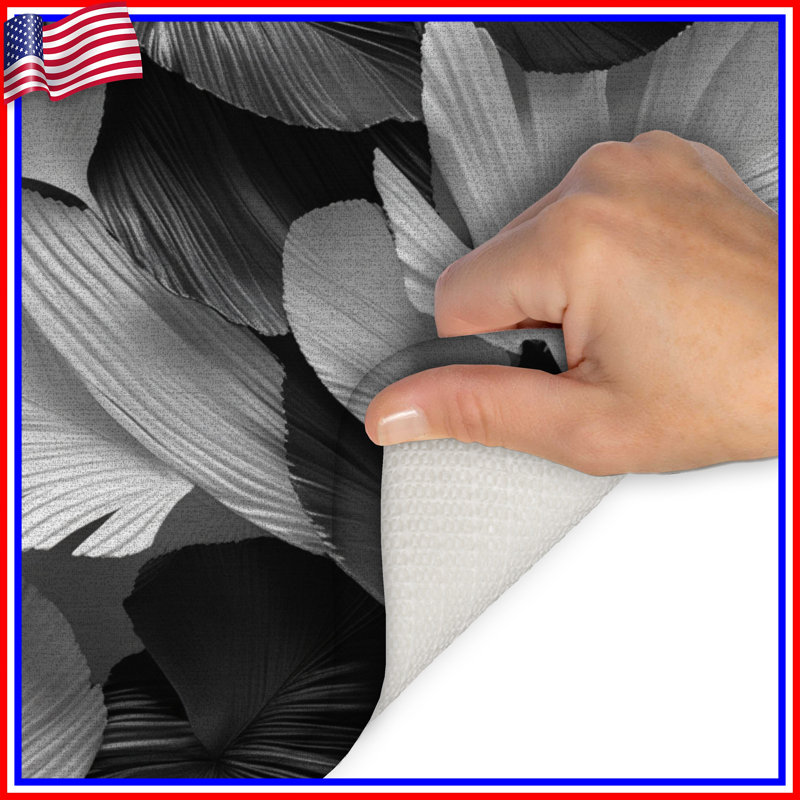 Tapis de bain Black Leaves, L 24 po x L 17 po, Noir blanc