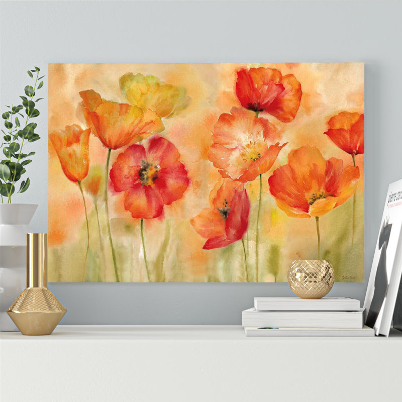 Watercolor Poppy Meadow Spice Landscape by Cynthia Coulter - Print on Canvas, 20.32 cm H x 30.48 cm W, Wrapped Canvas