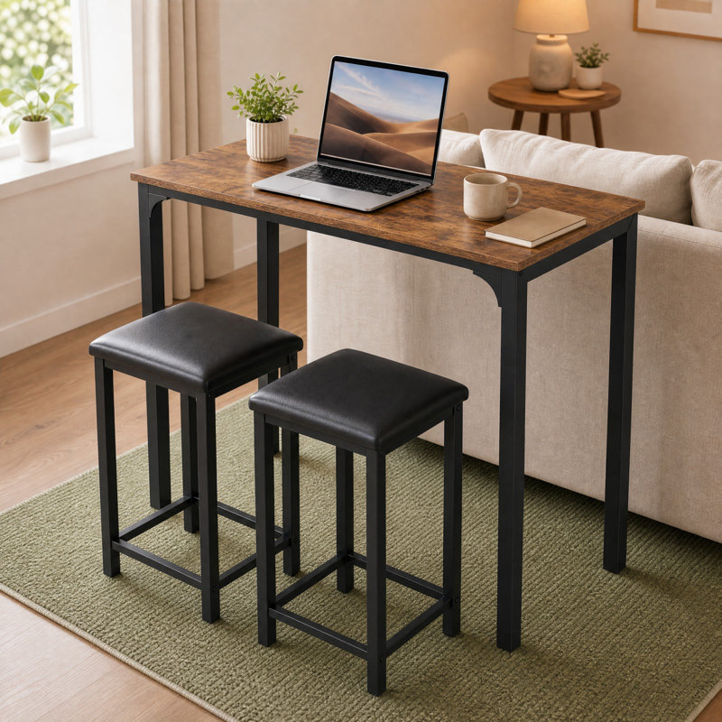  Ensemble de 17 tables 3 pièces à hauteur de comptoir et 2 chaises, Brun
