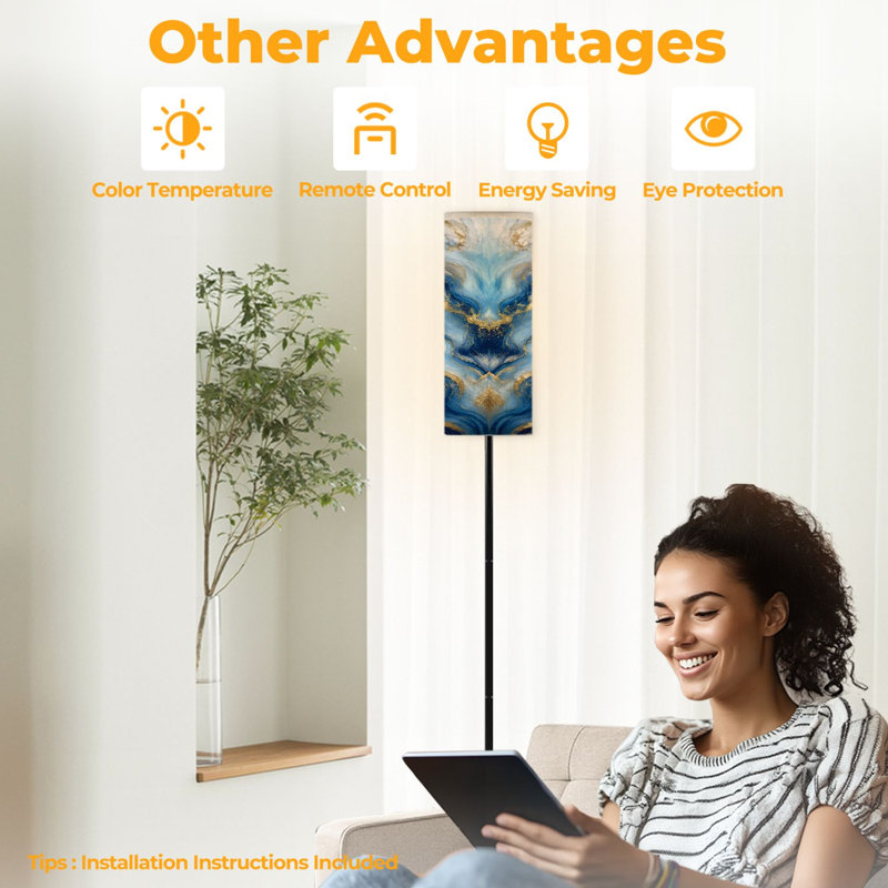PeeNoke 68.5" Standing Floor Lamp Alcohol Ink Green Ocean color Divorce Clear water Dimmable Metal Pole Lamp with Linen Lampshade LED Bulb Included