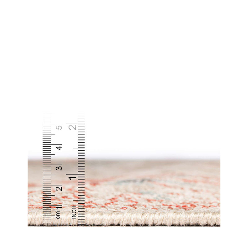 Square Beige and Red Floral Outdoor Rug