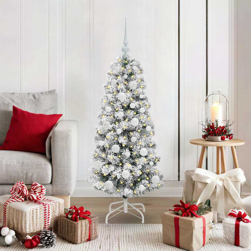 Artificial Hinged Christmas Tree Green and white, 3.94 ft