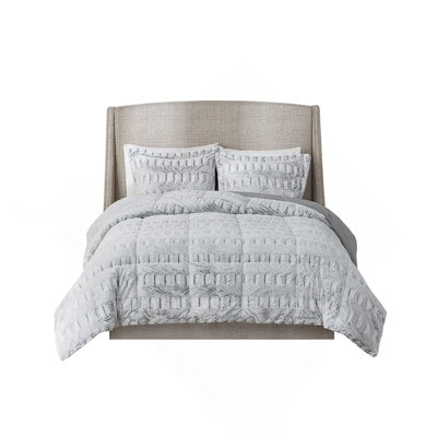 Twin/Twin XL Back Print Long Fur Comforter Mini Set With Hypoallergenic Filling And Soft Faux Mink Reverse For Cozy And Stylish Sleep