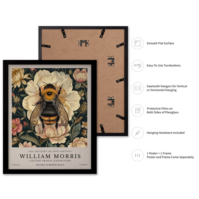 William Morris - Bumble Bee, Black Framed, Poster, 16"H x 20"W