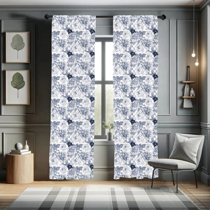 Shabby Floral Semi-Sheer Rod Pocket Sliding Panel, 28" x 63"
