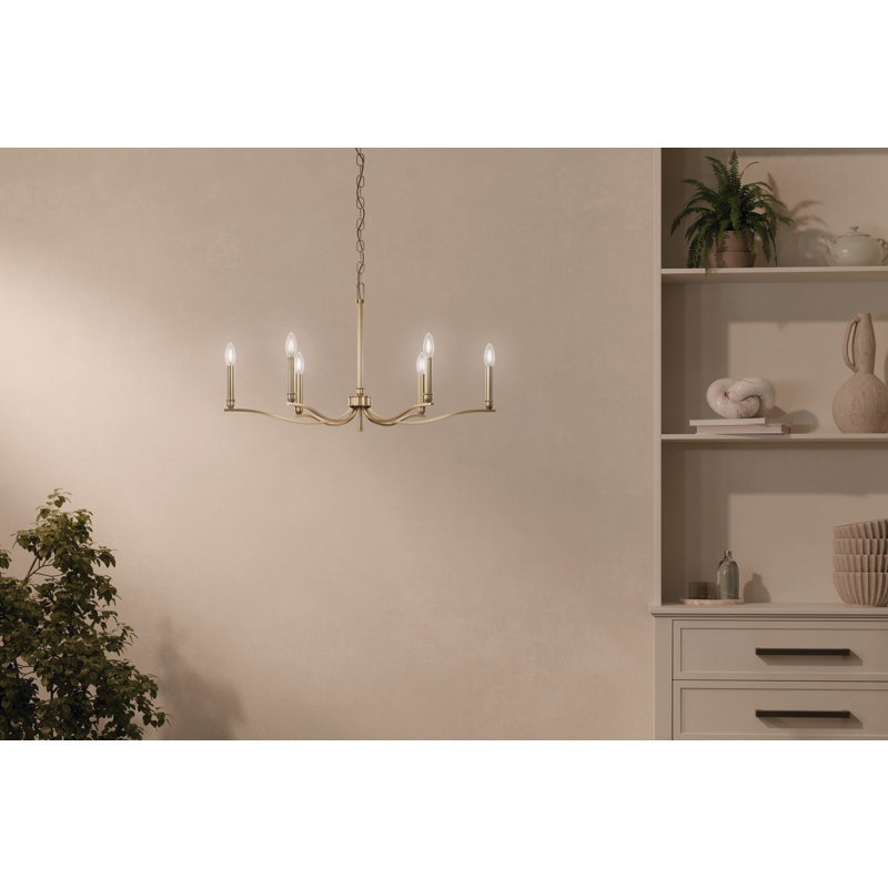 Steel Dimmable Classic / Traditional Chandelier, 17.75" H x 32" W x 32" D, 6, Bronze