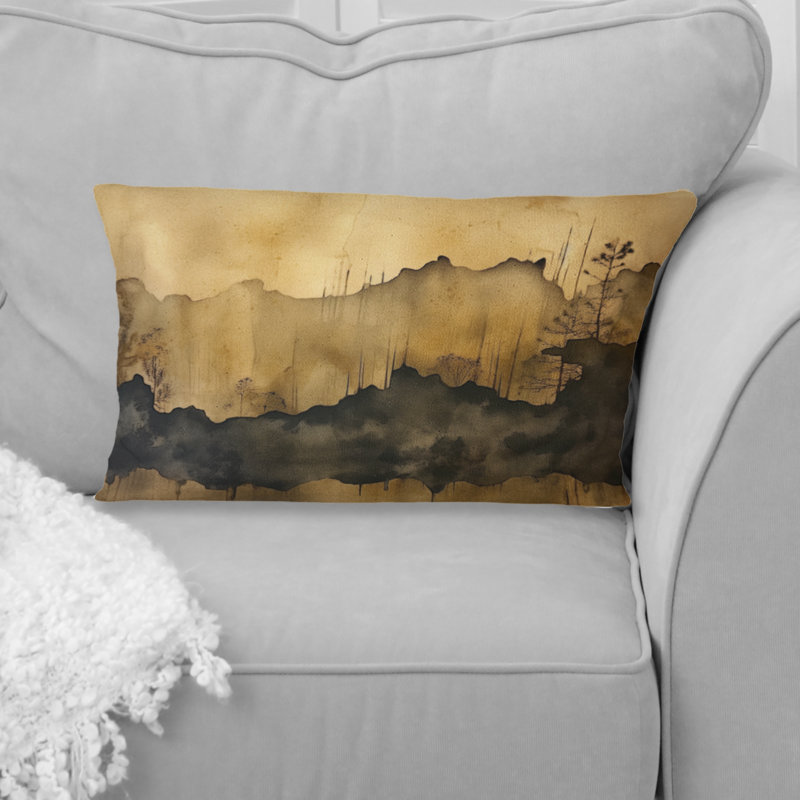Coussin décoratif à imprimé abstrait brun et noir