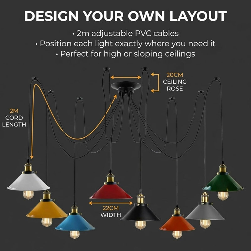 Wheeler 8 - Light Cluster Pendant, Multicolour