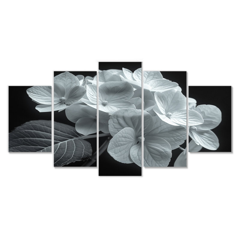 Monogramme élégant silhouette d'hortensia - ensemble d'art sur toile hydrangées