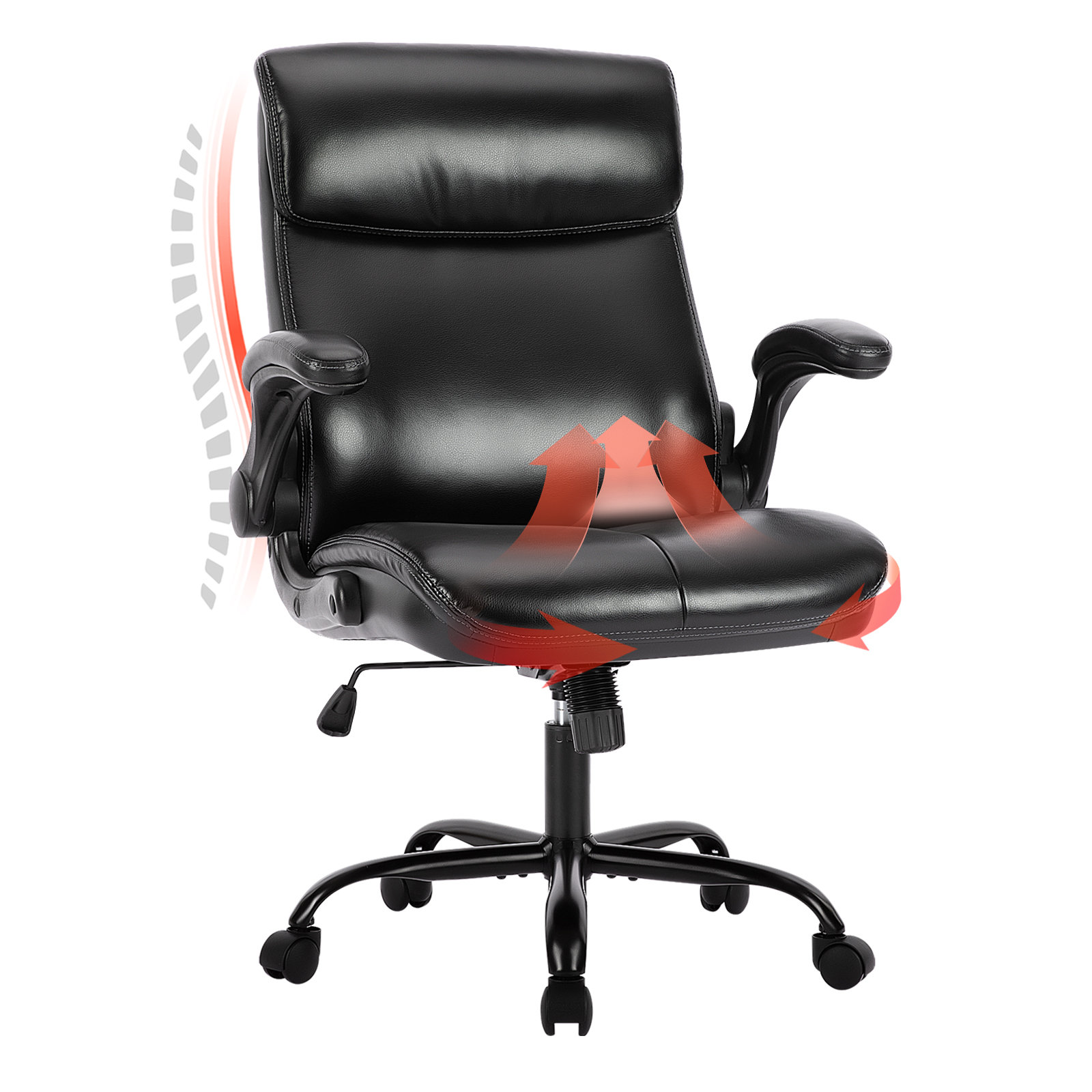 Leather office chair flip up online arms