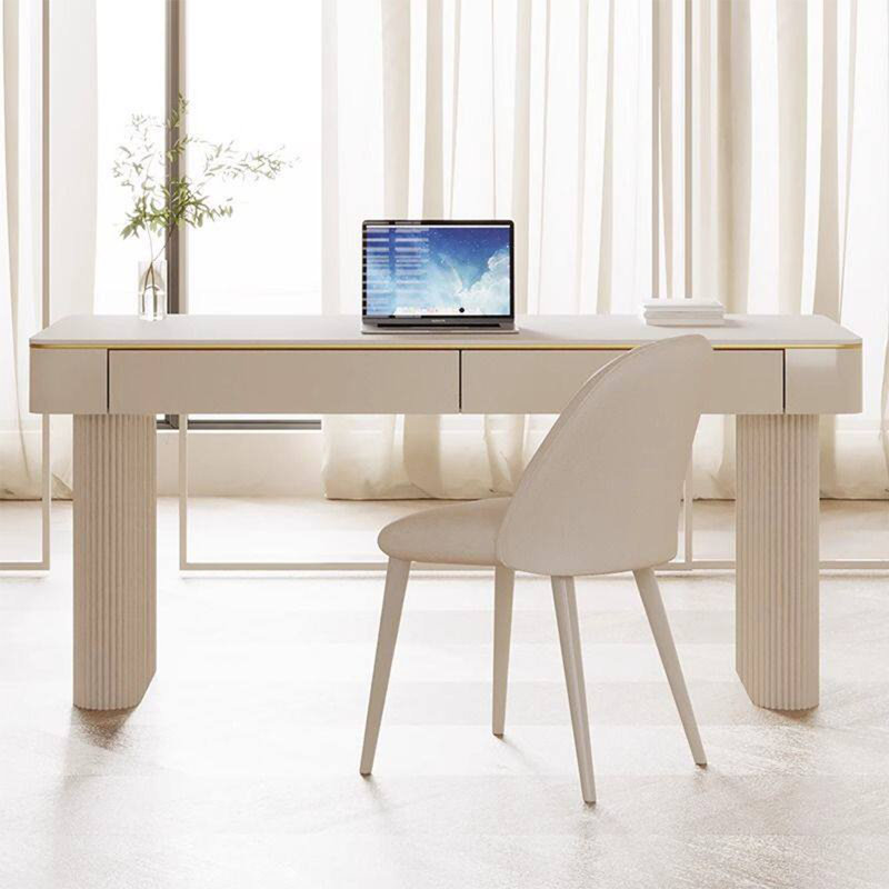 Bureau rectangulaire en granit blanc 55,12 po, 29.53" H x 55.12" W x 23.62" D