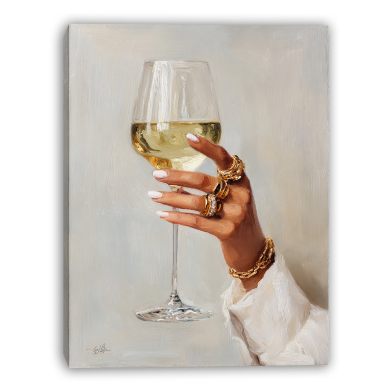 Reproduction d'art moderne sur toile tendue avec verre à vin, H 48 po x l 32 po x P 1,5 po