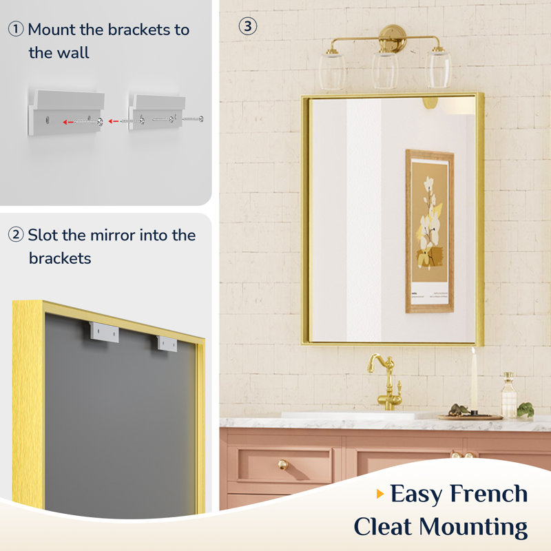 Rectangle Bathroom Vanity Mirror with Aluminum Frame and Tempered Glass, Gold, 36" x 30"