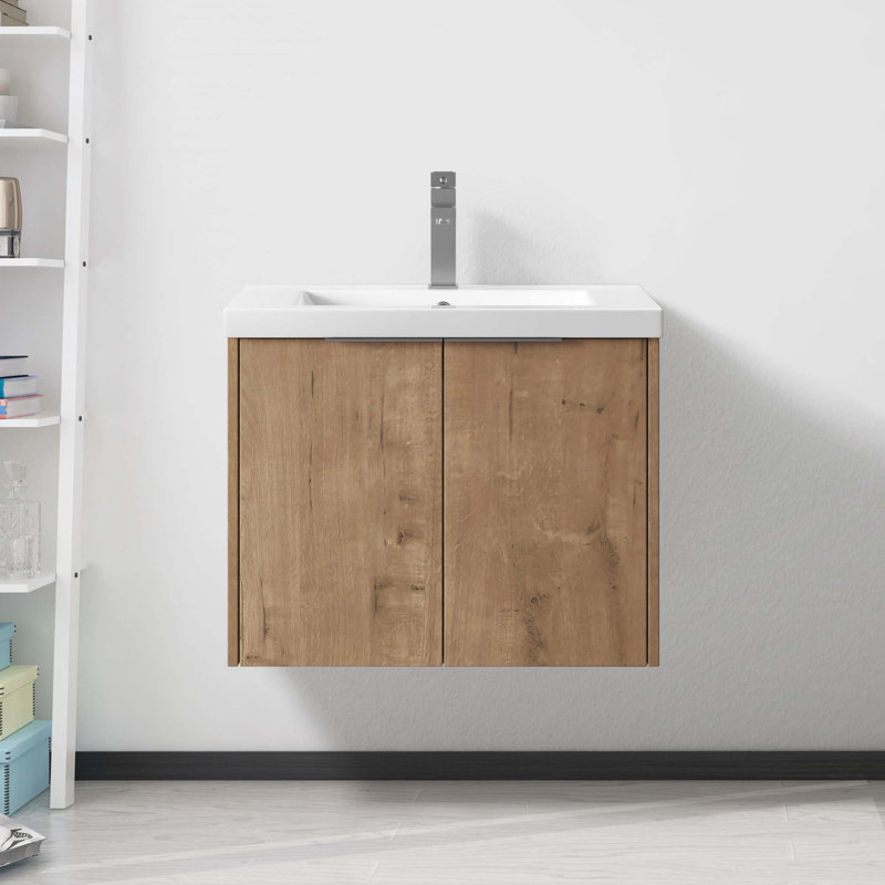 Meuble-lavabo à fixation flottante avec lavabo, Chêne, 24"