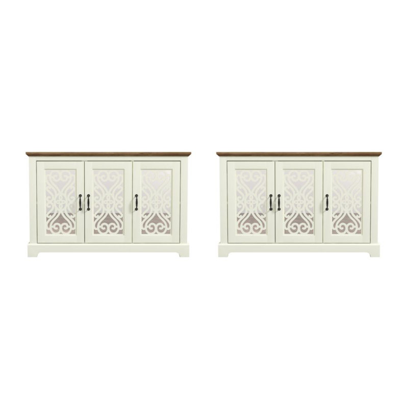 Airalyn Traditional Sideboard Set Of 2, Ivory/Knotty Oak