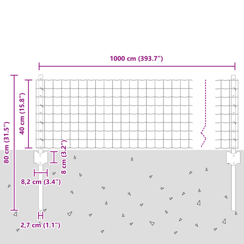 Fence with Post Segment Outdoor Barrier Garden Terrace Divider Boundary, Grey, 40cm H x 1000cm W