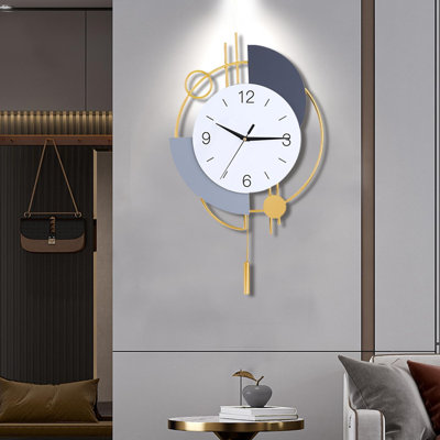Large Decorative Wall Clock With Pendulum, Silent Quartz Movement, Golden Metal Frame, Modern Design For Living Room, Kitchen, Bedroom, Bathroom, 13X21.65 Inches