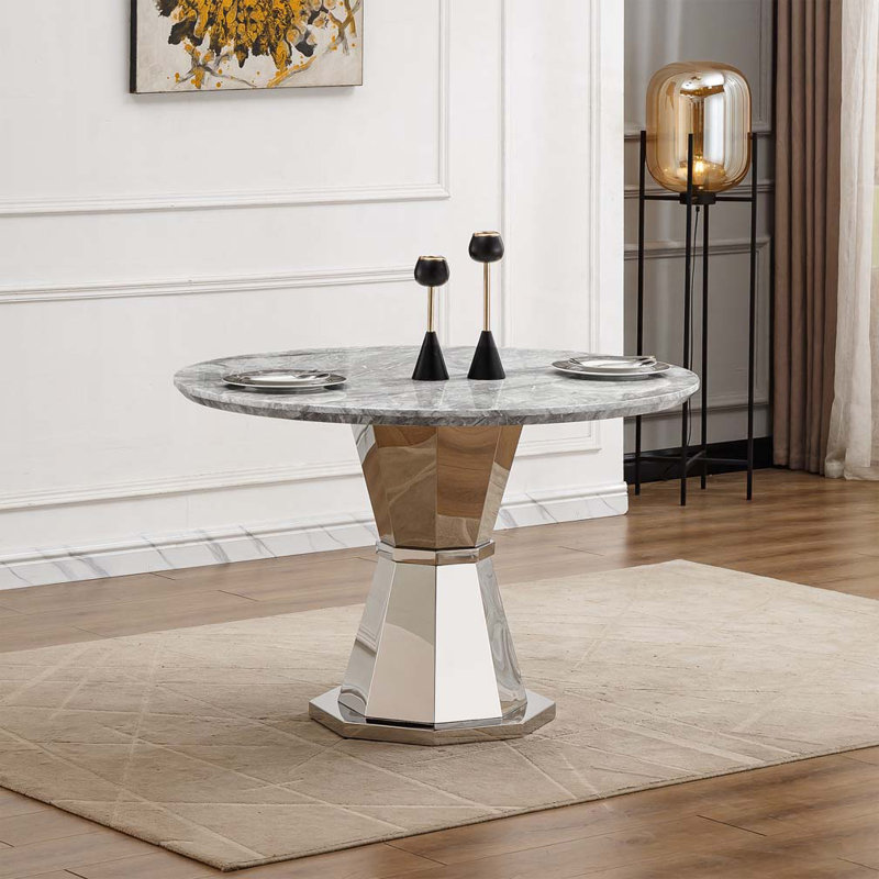 47" Round Dining Table, Silver, Gray