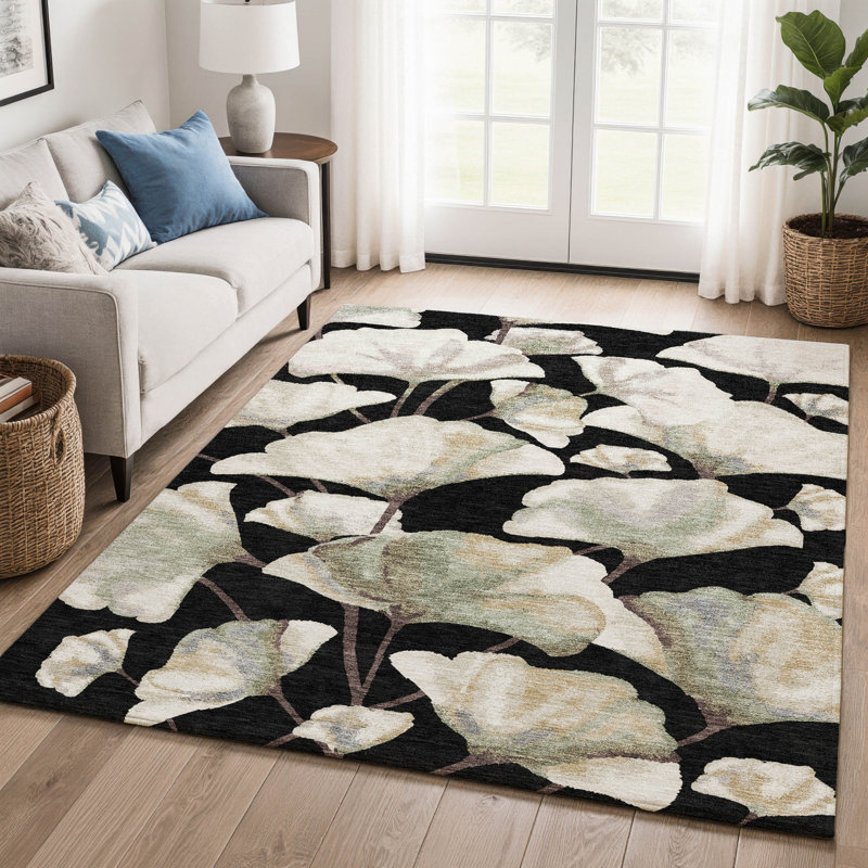 Tapis floral lavable à la machine de qualité supérieure Mayfield AMF2405, Noir, 3 pi x 5 pi