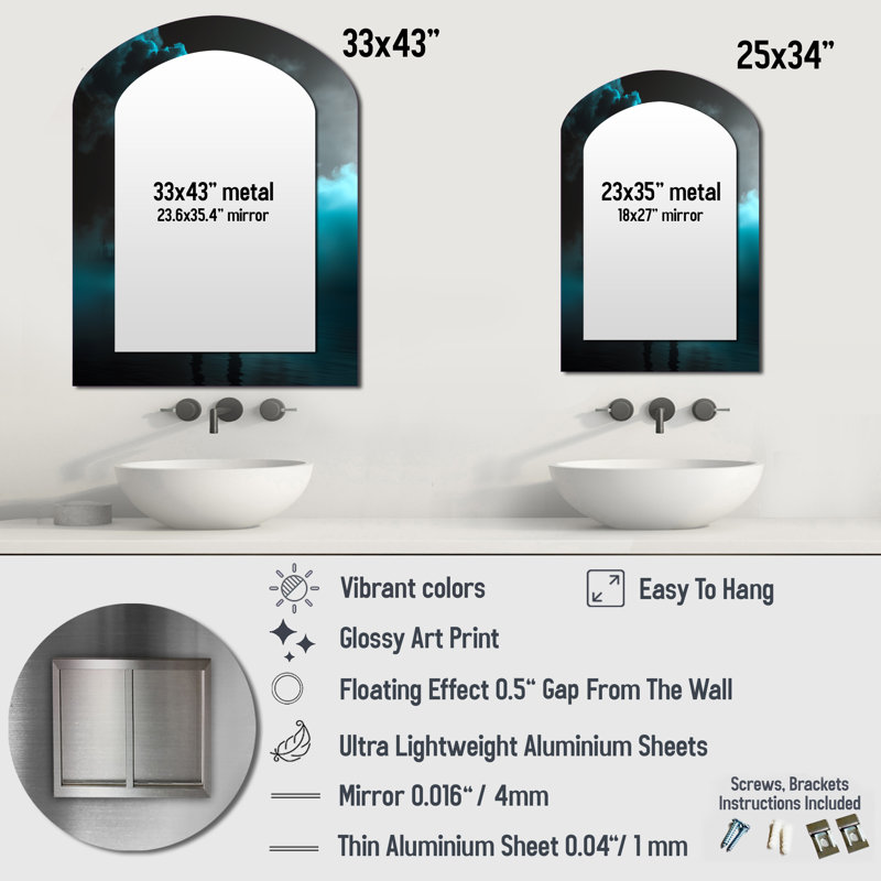 Miroir mural arche moderne gris, 34 po x 25 po