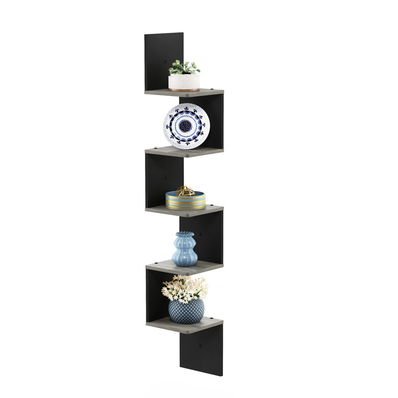 5 Piece Corner Shelf, French Oak Grey/Black