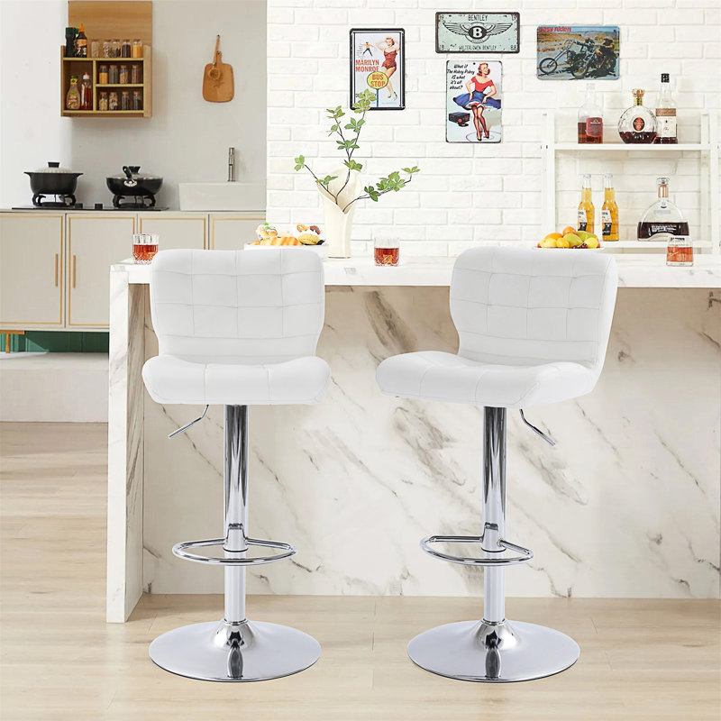 Tabouret de comptoir touffeté à oreilles à hauteur réglable et pivotant moderne pour Kichen Island, ensemble de 2