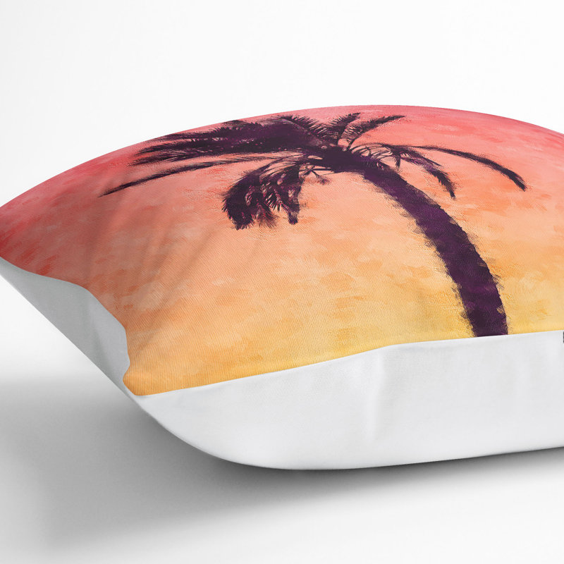 Summertime Palm Tree Painting Cushion with Filling, White, 40cm H x 40cm W x 15cm D