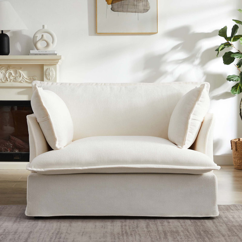 Fauteuil d'appoint surdimensionné en chenille confortable avec deux ports de chargement et coussins décoratifs