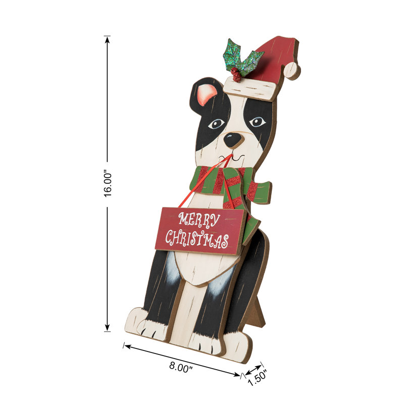 Figurine de chien de Noël en bois