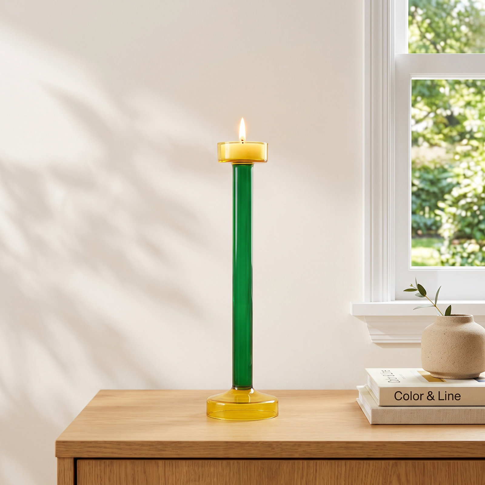 Ahmad Glass Tealight Candle Holder, 11.25"H x 3" W x 3" D, Yellow