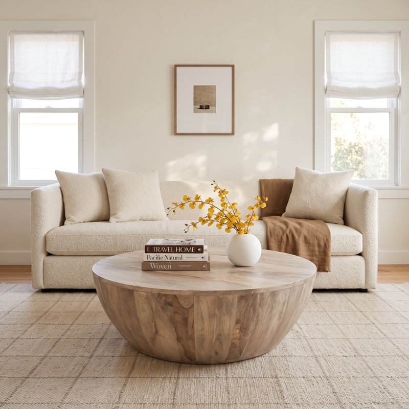 Teasdale Solid Wood Single Drum Coffee Table, Distressed White