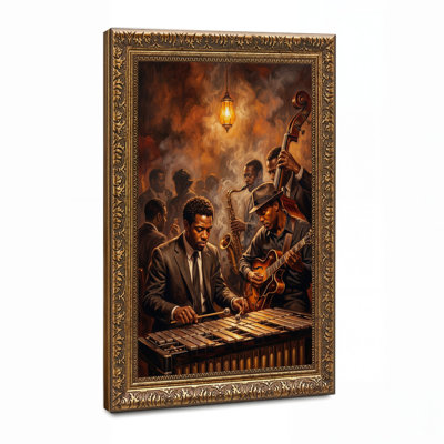 Jazz Musicians Playing Vibraphone in Smoky Room Canvas Wall Art