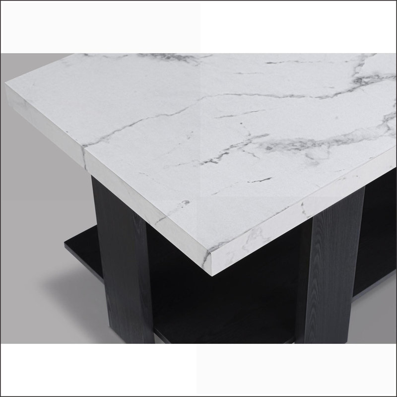 Ensemble de tables basses 3 pièces avec dessus en faux marbre blanc, fabrication robuste et assemblage facile pour le salon