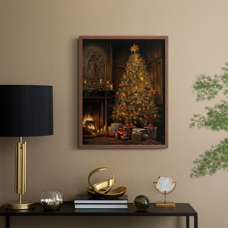 «Christmas Holiday Art» DCLxx, reproduction d'art encadrée - bois massif, Noyer, H 15 po x l 12 po