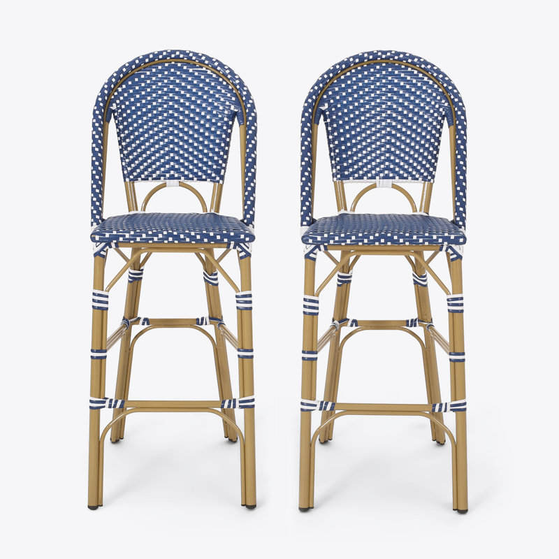 Tabourets de bar 4 pieds en aluminium rouille avec repose-pieds, Bleu sarcelle