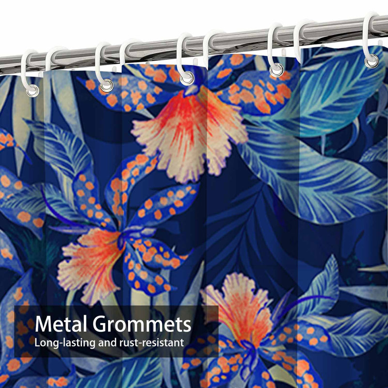 Rideau de douche à motif floral avec 12 crochets, L 72 po x l 72 po