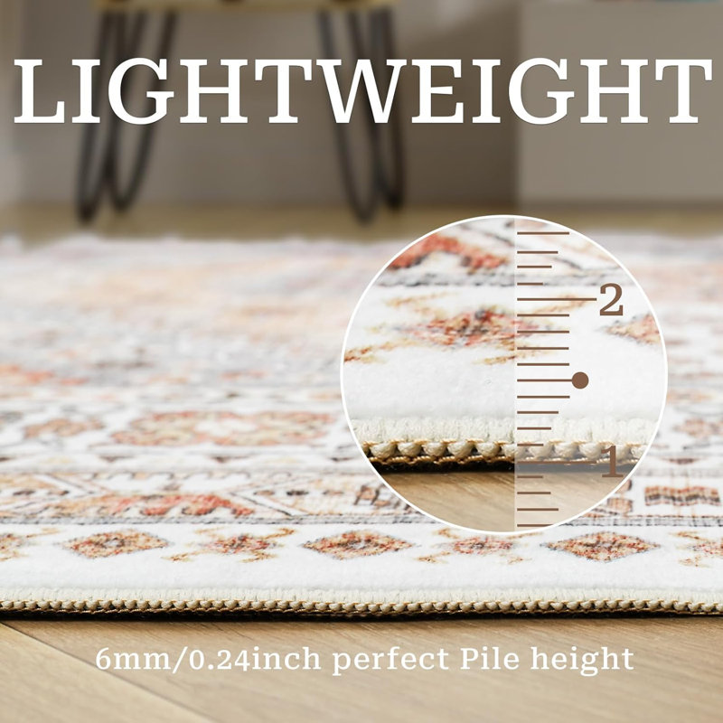 Medallion Non Slip Washable Rug(Orange), Runner 3' x 10'