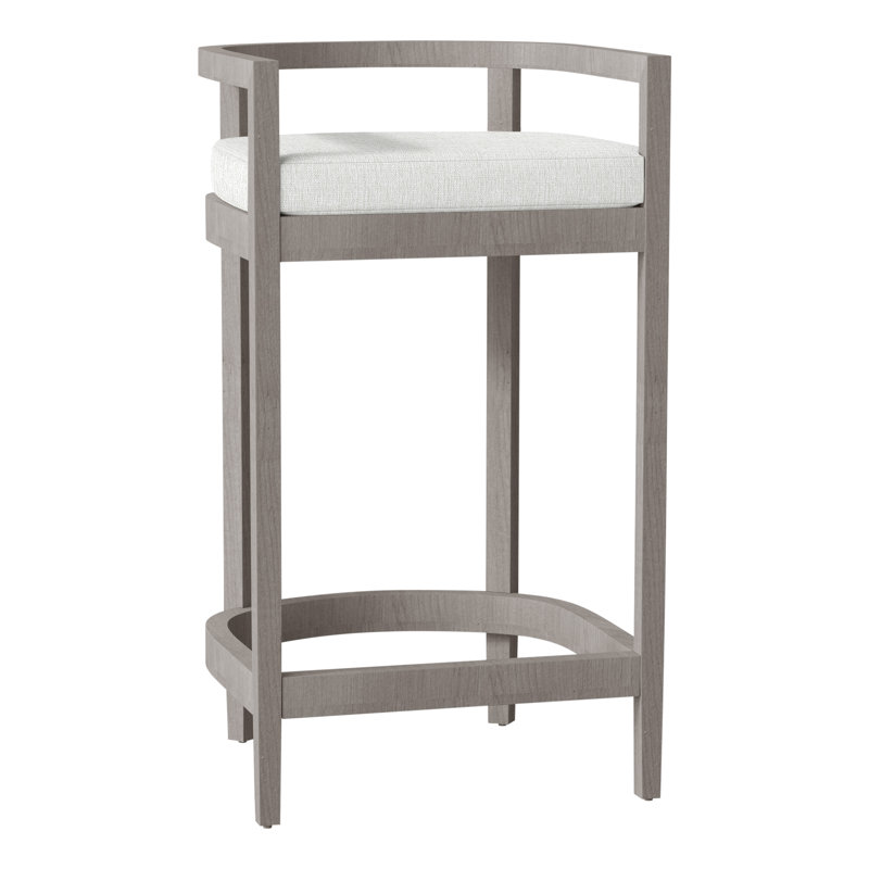 Santa Barbara Patio Bar Stool with Cushion, No Welt, Oyster Teak, Verona Mist
