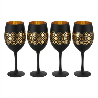 4-Piece 14-Oz Black Gold Drinking Wine Glasses