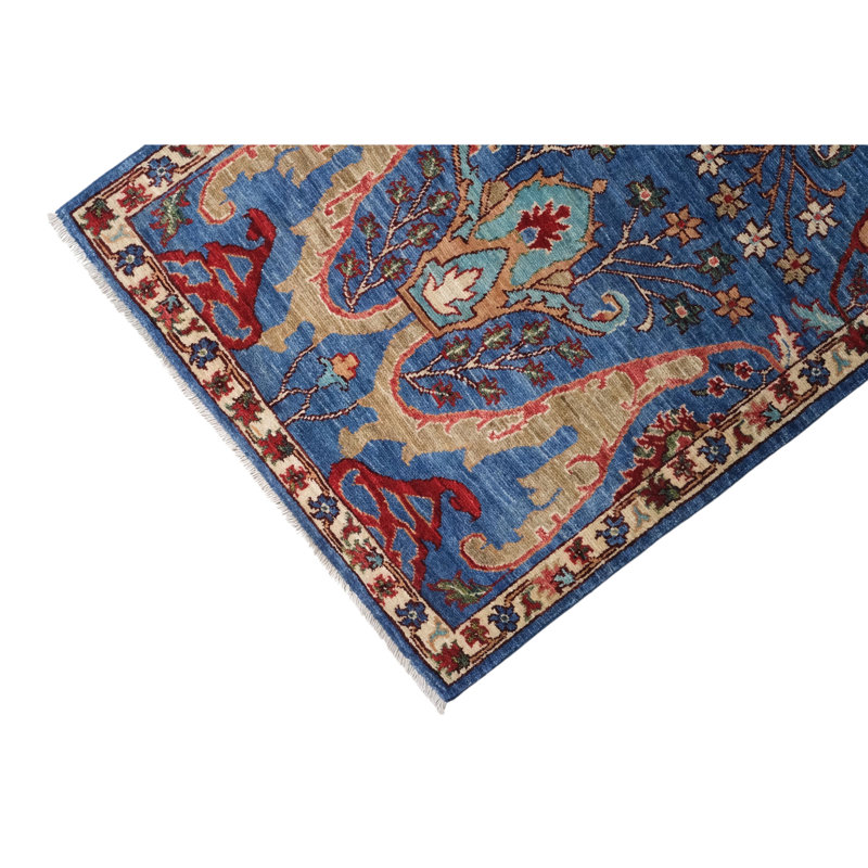 Tapis bleu marine et rouge de haute qualité noué à la main