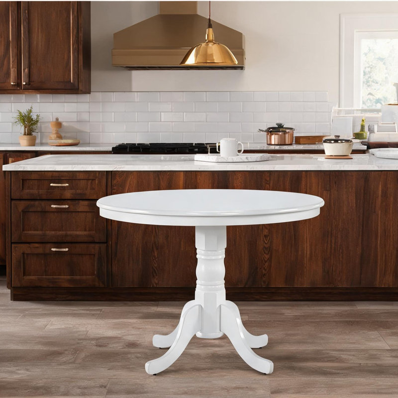 Table de salle à manger ronde Farmhouse, 4 places, diamètre de 39 pouces, bois massif à finition blanche, base à piédestal, cuisine décontractée ou coin-repas