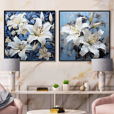 White And Blue Pure Lily Charm - Lilies Square Collage Set Of 2