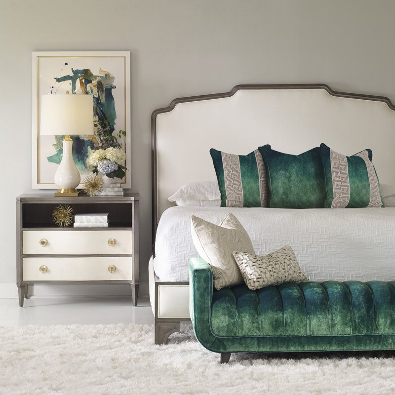 Nova Upholstered Bed, Bisque, Filigree Ivory 100% Polyester