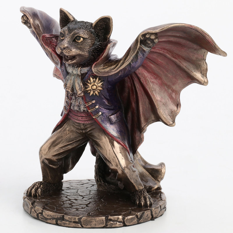 Chat vampire en position chauve-souris, 14,5 cm (5,71 po), résine de polyuréthane, Mauve