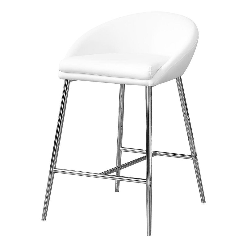 Tabouret de bar, ensemble de 2, hauteur comptoir, cuisine, métal chromé, aspect cuir blanc, contemporain, moderne, Blanc