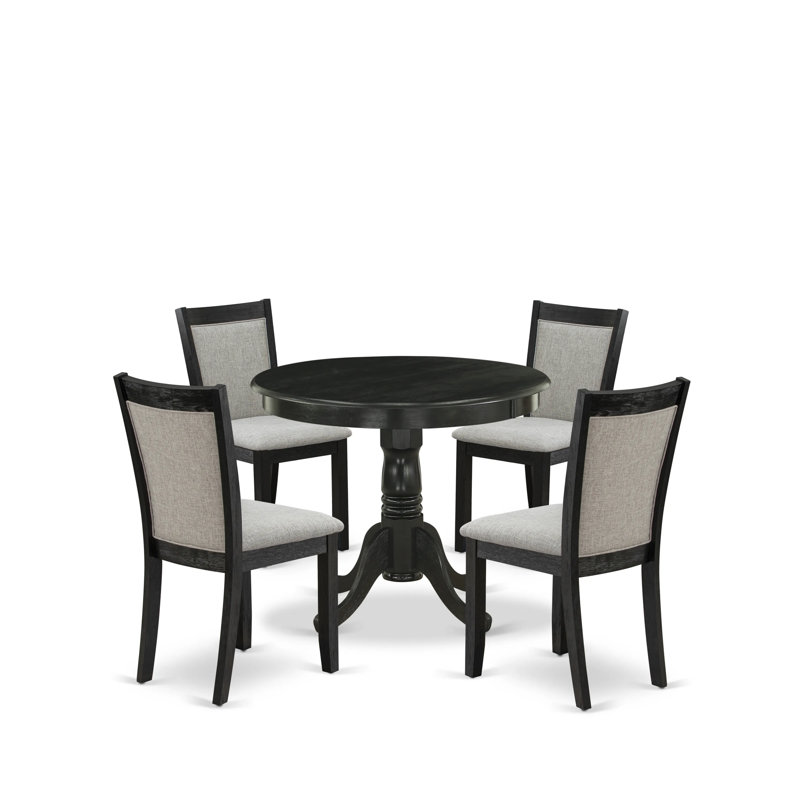 5-Piece Modern Dining Table Set Contains a Modern Dining Room Table and 4 Dark Gotham Grey Linen Fabric Dining Room Chairs - Wire Brushed Black Finish