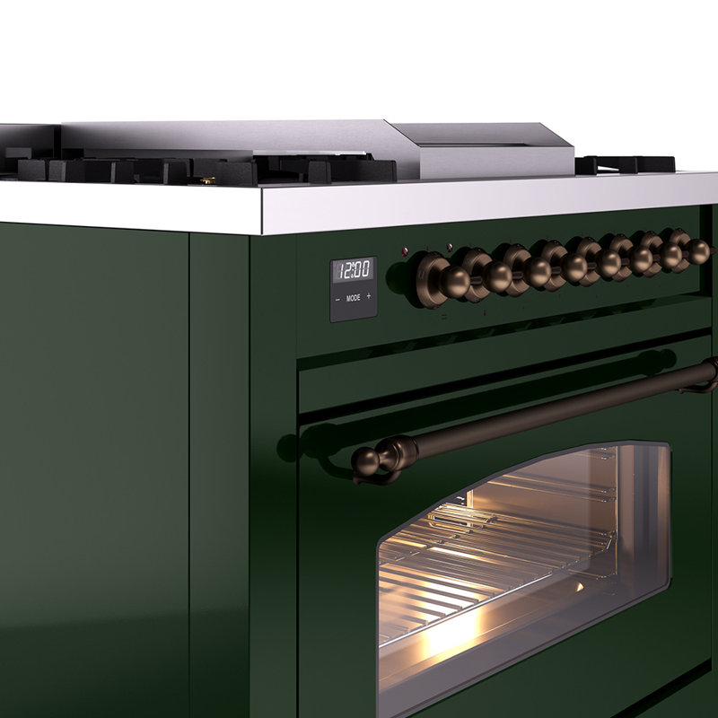 ILVE Nostalgie II 36 Dual Fuel Range, knobs, Emerald Green/Bronze, Liquid Propane