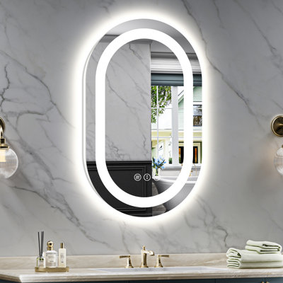 Oval Bathroom LED Mirror with Frontlit & Backlit, Anti Fog Lighted Vanity Mirror with Stepless Dimmable, ETL Listed, IP54 Waterproof, CRI90+, HD Tempered Glass