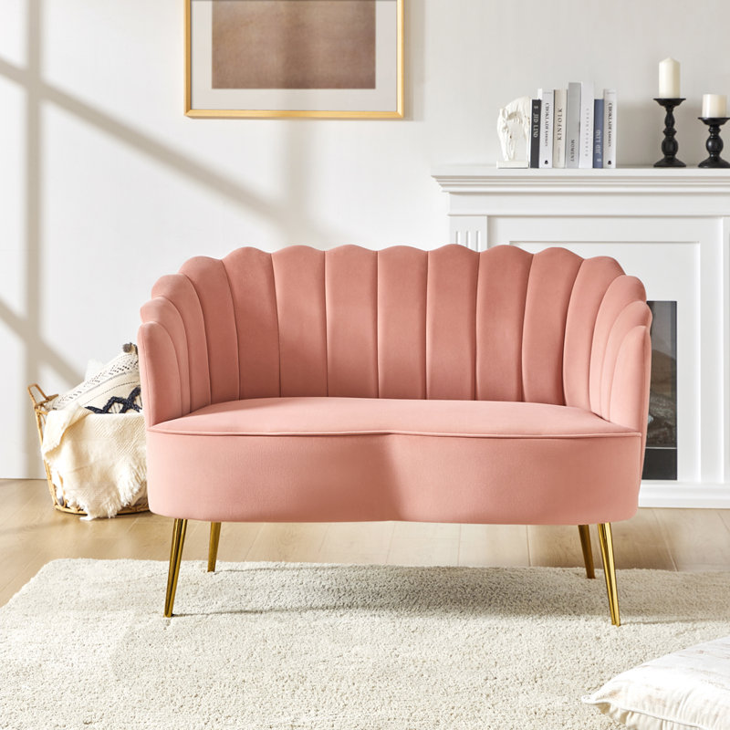 Donata 128cm W Modern Velvet 2 Seat Sofa with Tufted Flower-Shaped Back, Pink